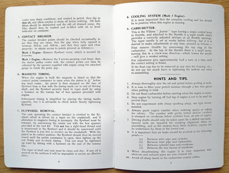 Instruktionsbok Villiers Midget Mk2 Mk3