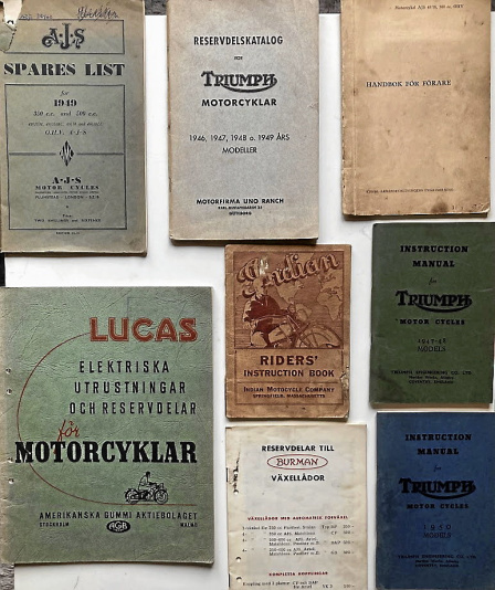Div. litteratur Saab Mercedes Triumph AJS Indian