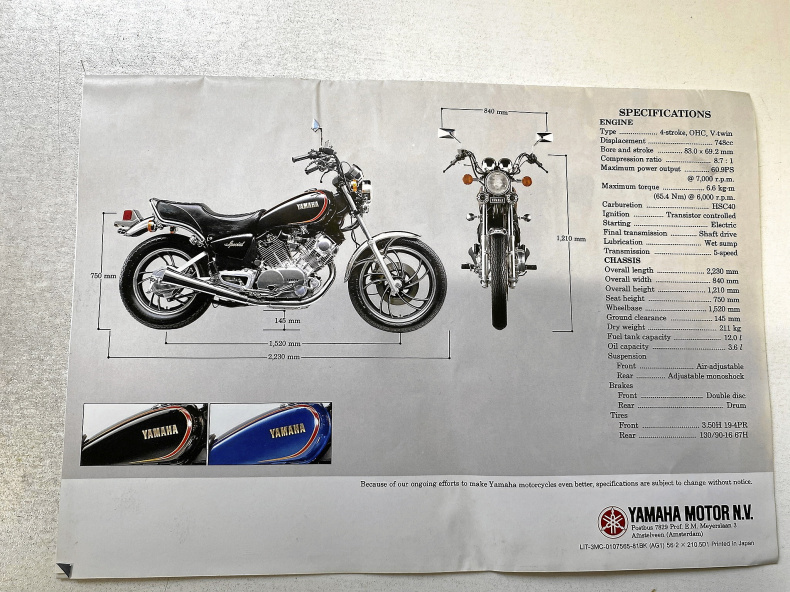 Broschyr MC YAMAHA  XV750 SE