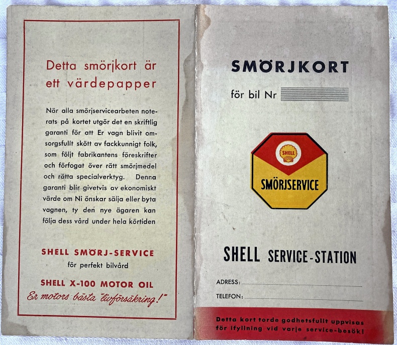 SHELL SMÖRJKORT