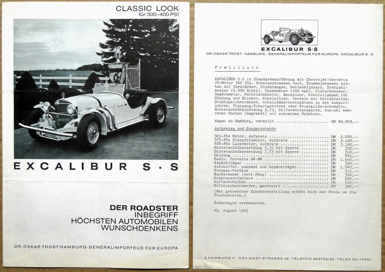 Broschyr Excalibur SS 1965 + prislista