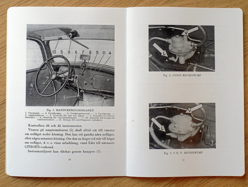 Instruktionsbok Citroën Mod 11 & 11 Sport 1950