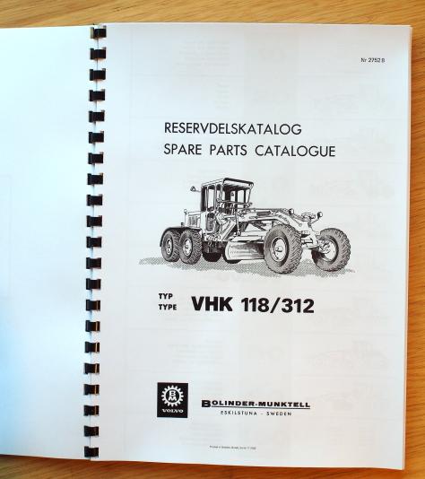 Reservdelskatalog Väghyvel Volvo VHK 118 &amp; 312