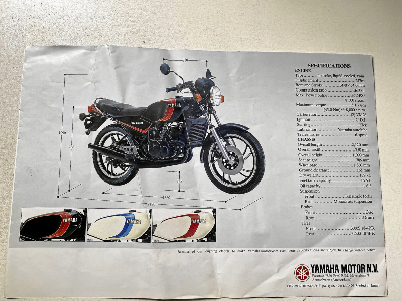 Broschyr YAMAHA  RD 250 LC